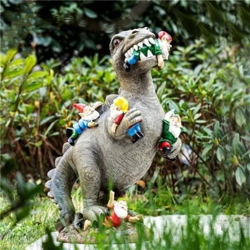 Garden Gnome Statues Outdoor Decor, 10” Dinosaur Art Outdoor Garden Decor